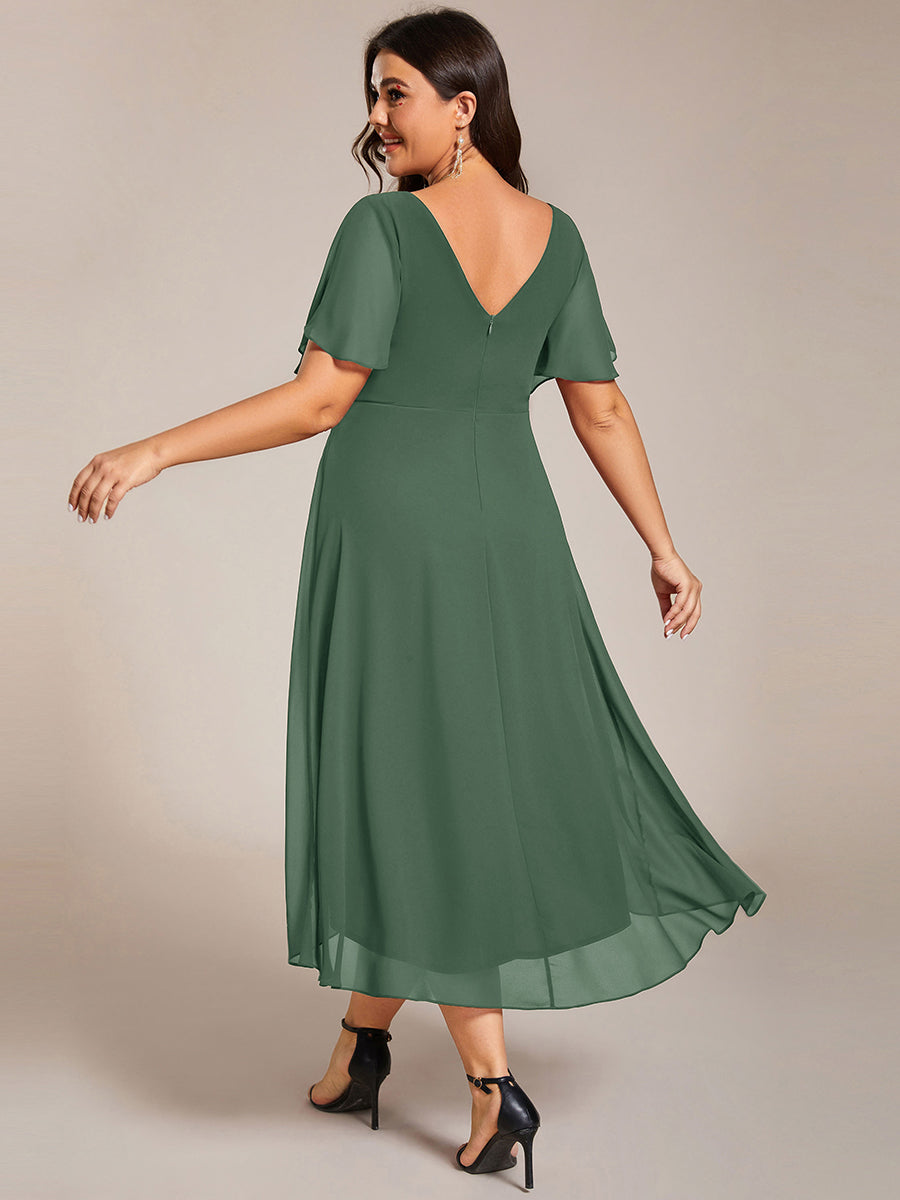 Funkelndes Abendkleid in A-Linie mit Empire-Taille und langen ?rmeln #farbe_Eukalyptus