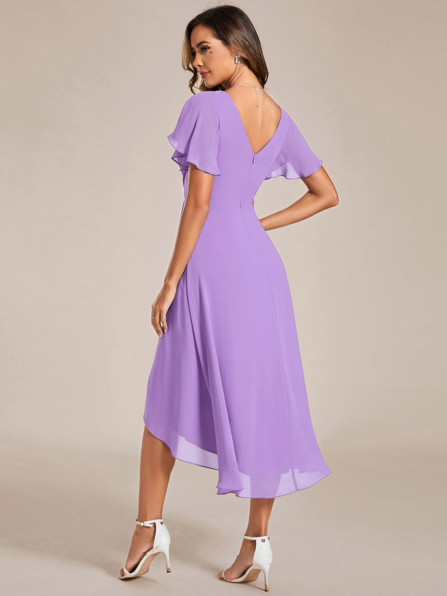 Funkelndes Abendkleid in A-Linie mit Empire-Taille und langen ?rmeln #farbe_Lavendel