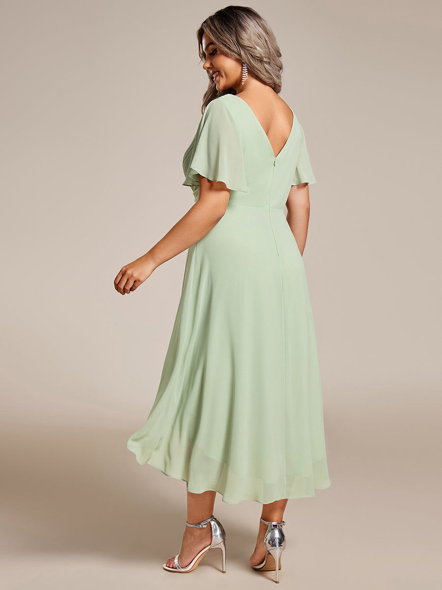 Funkelndes Abendkleid in A-Linie mit Empire-Taille und langen ?rmeln #farbe_Mintgrün