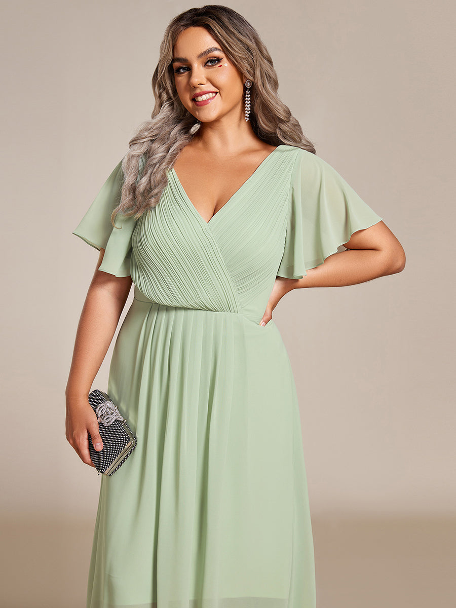 Funkelndes Abendkleid in A-Linie mit Empire-Taille und langen ?rmeln #farbe_Mintgrün