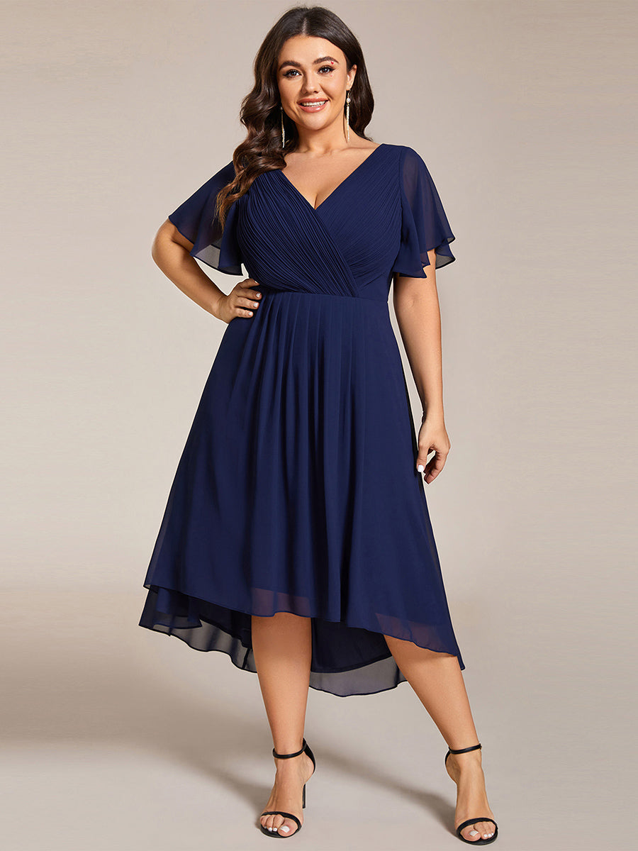 Funkelndes Abendkleid in A-Linie mit Empire-Taille und langen ?rmeln #farbe_Marineblau