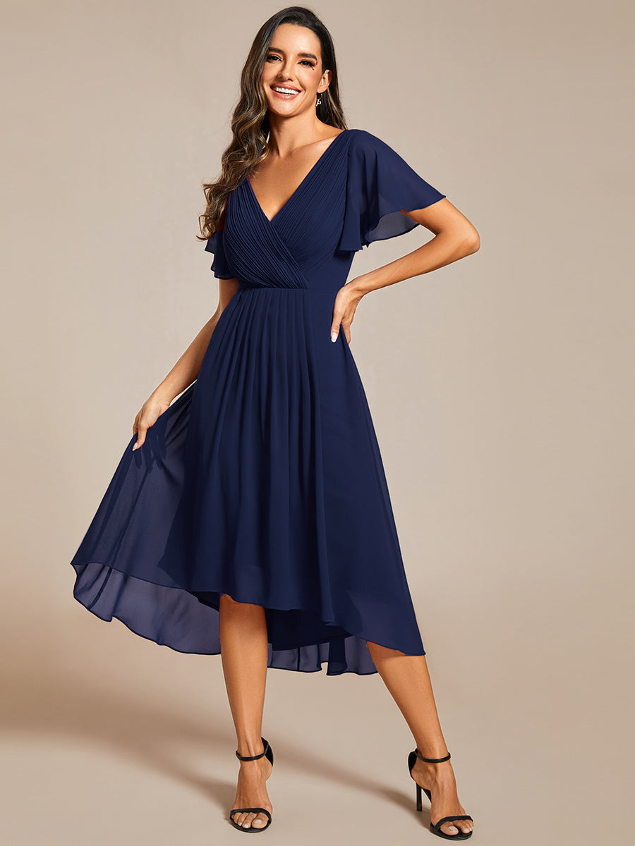 Funkelndes Abendkleid in A-Linie mit Empire-Taille und langen ?rmeln #farbe_Marineblau