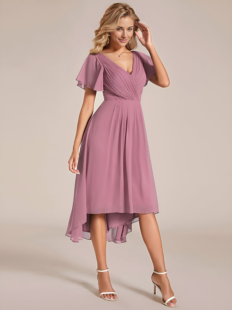 Funkelndes Abendkleid in A-Linie mit Empire-Taille und langen ?rmeln #farbe_Orchideenviolett