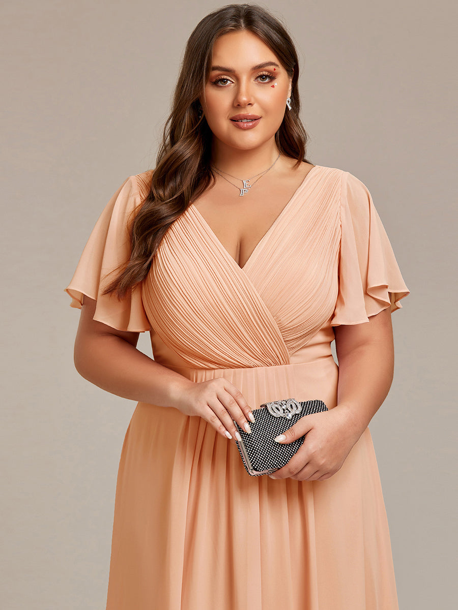 Funkelndes Abendkleid in A-Linie mit Empire-Taille und langen ?rmeln #farbe_Pfirsich