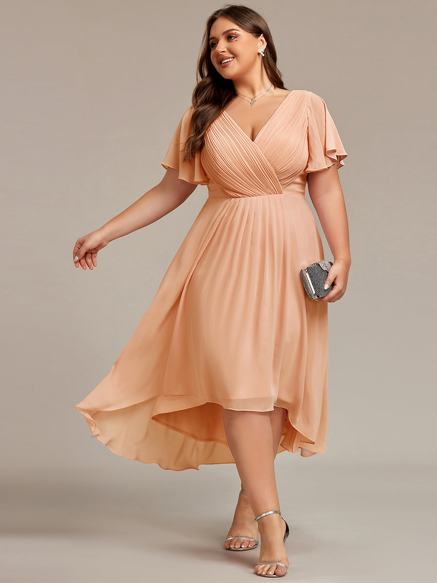Funkelndes Abendkleid in A-Linie mit Empire-Taille und langen ?rmeln #farbe_Pfirsich
