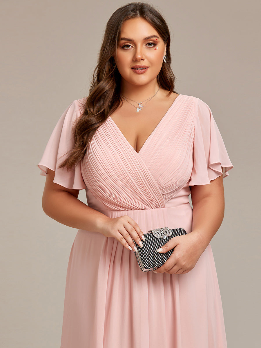 Funkelndes Abendkleid in A-Linie mit Empire-Taille und langen ?rmeln #farbe_Pink