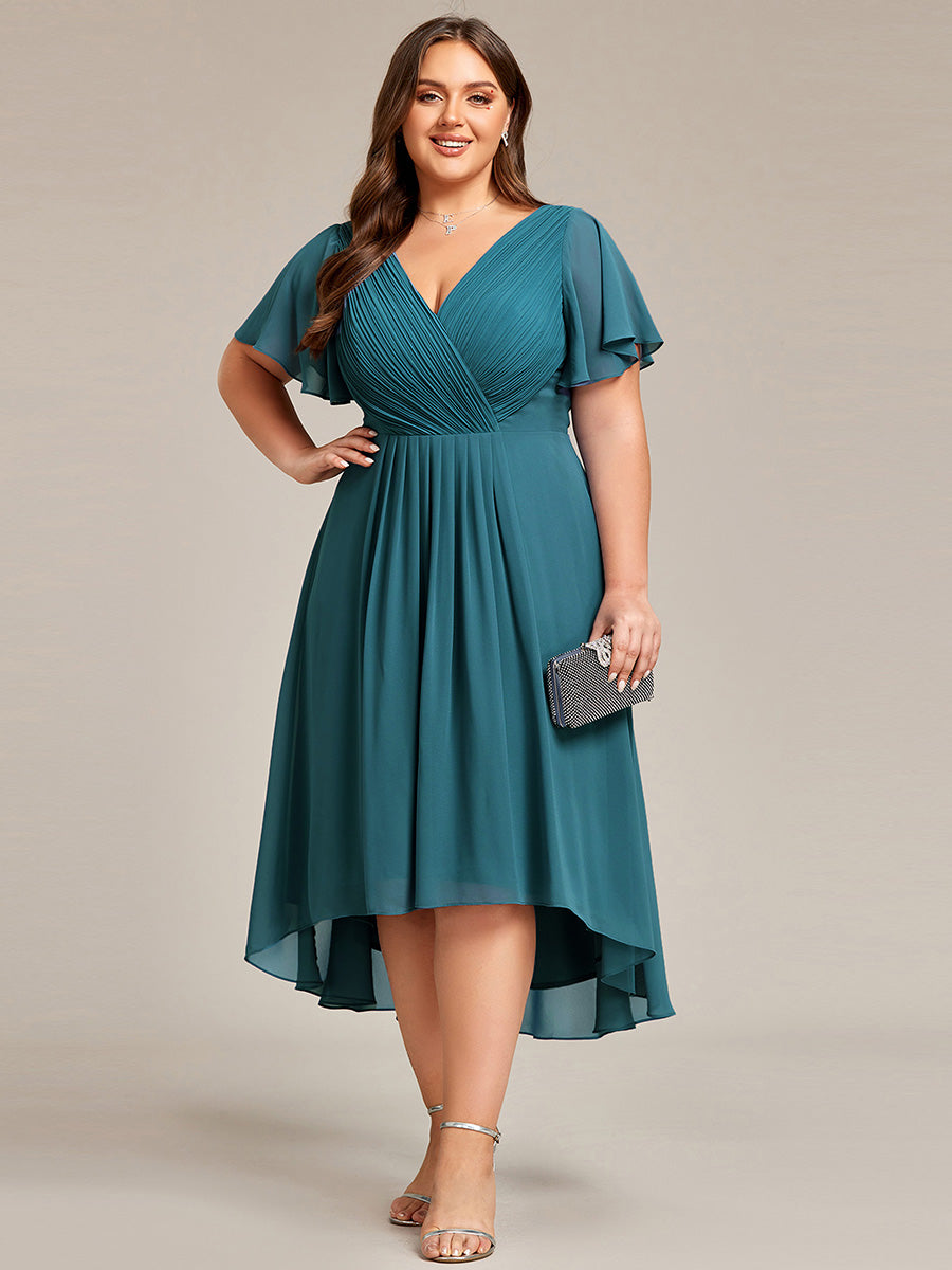 Funkelndes Abendkleid in A-Linie mit Empire-Taille und langen ?rmeln #farbe_Petrol