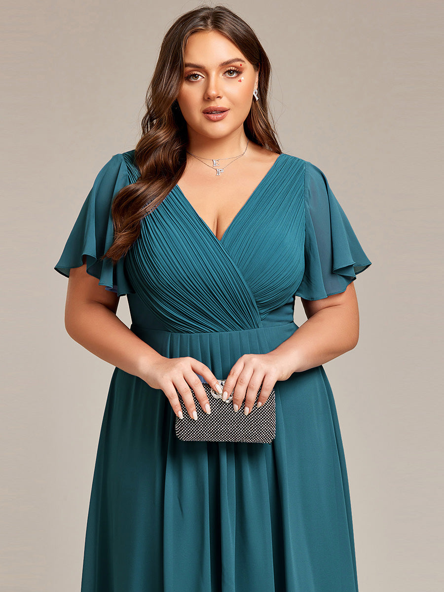 Funkelndes Abendkleid in A-Linie mit Empire-Taille und langen ?rmeln #farbe_Petrol