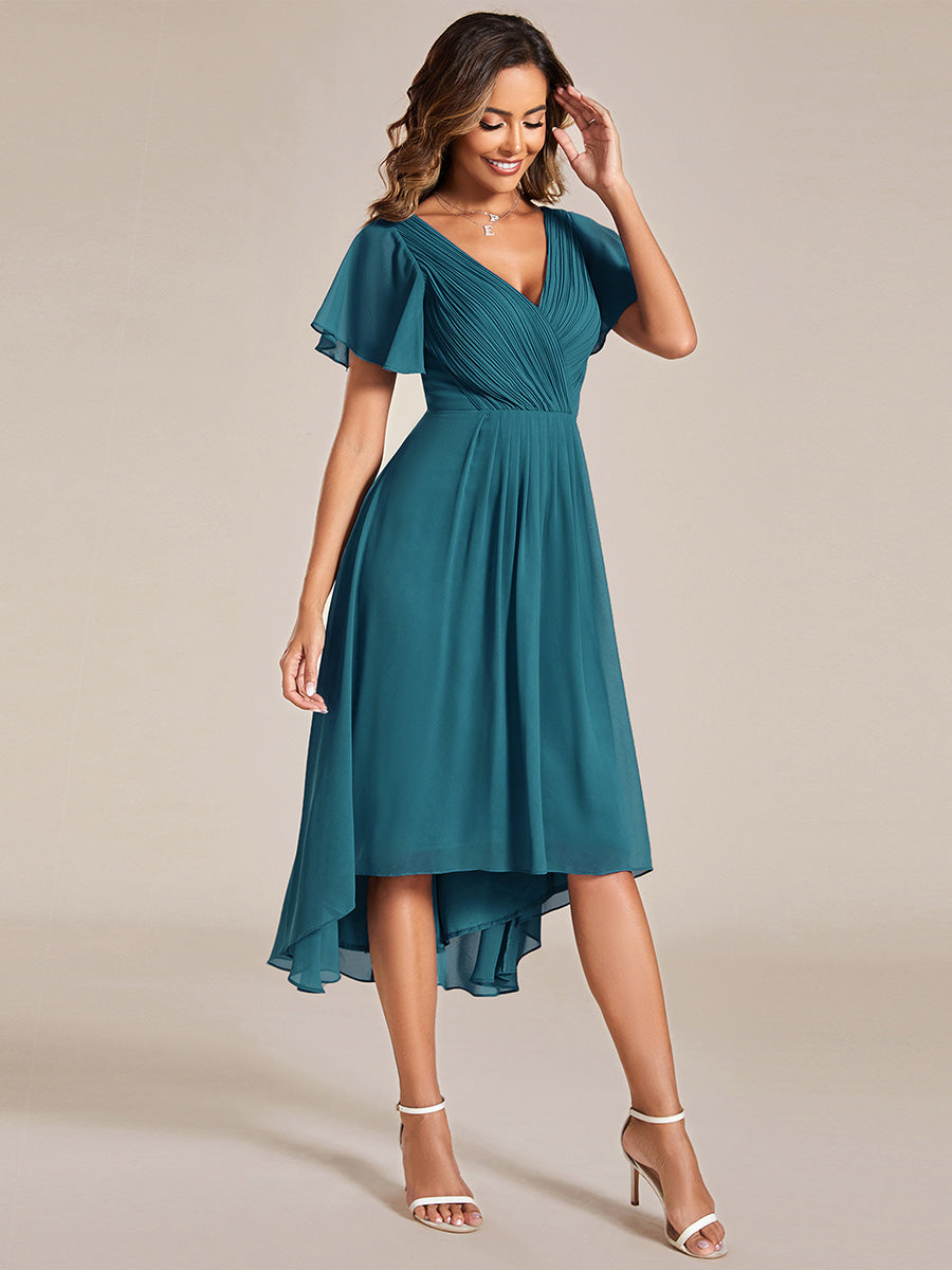 Funkelndes Abendkleid in A-Linie mit Empire-Taille und langen ?rmeln #farbe_Petrol
