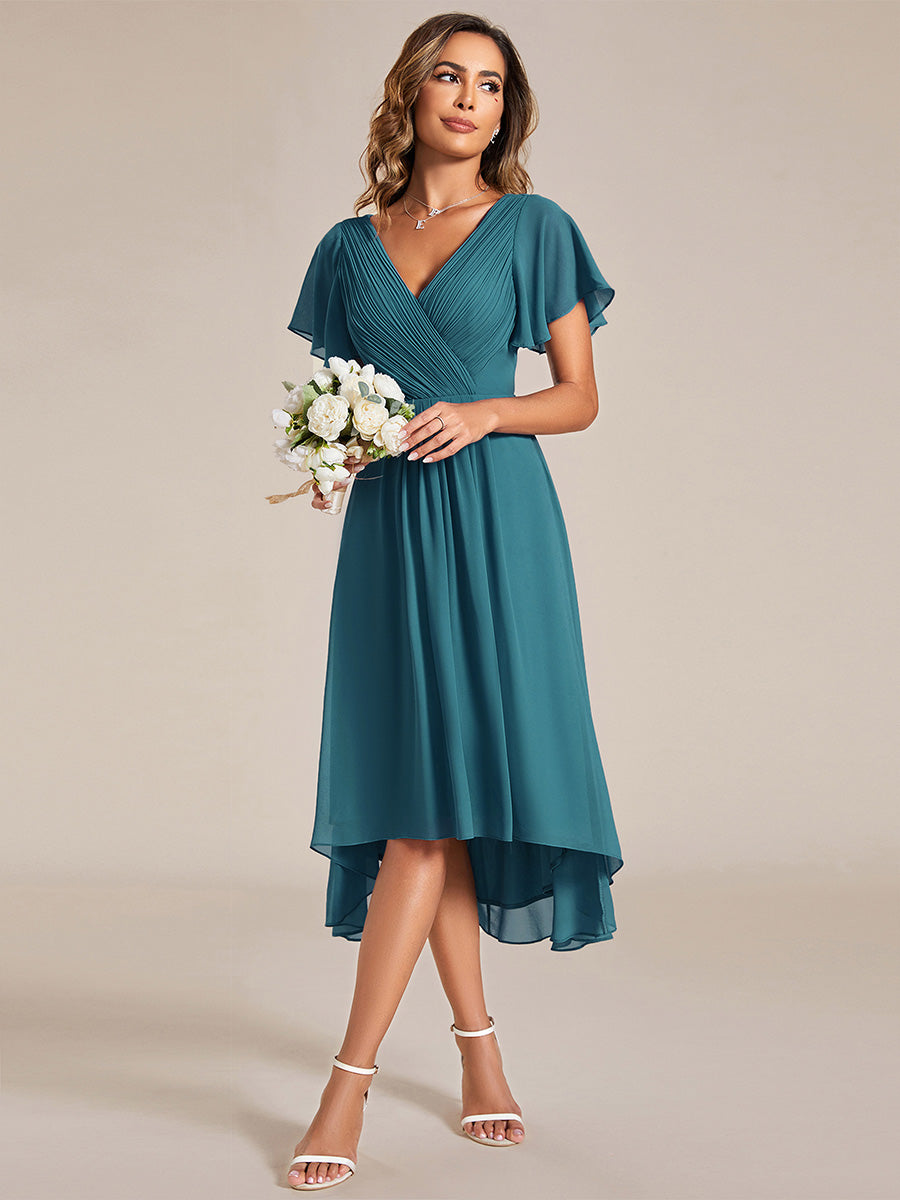 Funkelndes Abendkleid in A-Linie mit Empire-Taille und langen ?rmeln #farbe_Petrol