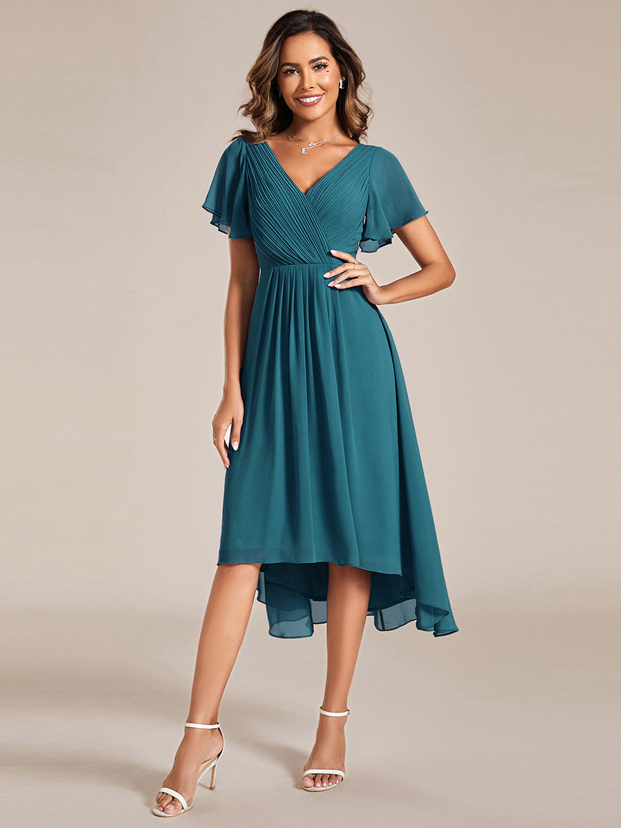 Funkelndes Abendkleid in A-Linie mit Empire-Taille und langen ?rmeln #farbe_Petrol
