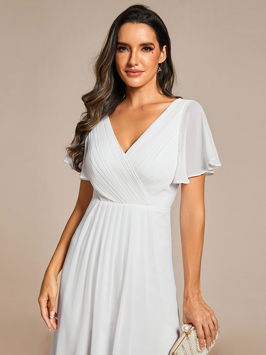 Funkelndes Abendkleid in A-Linie mit Empire-Taille und langen ?rmeln #farbe_Weiß