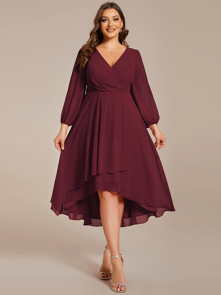 Robe d'invit¨¦ de mariage trap¨¨ze en mousseline fluide ¨¤ encolure ronde et longueur au genou #farbe_Burgunderrot
