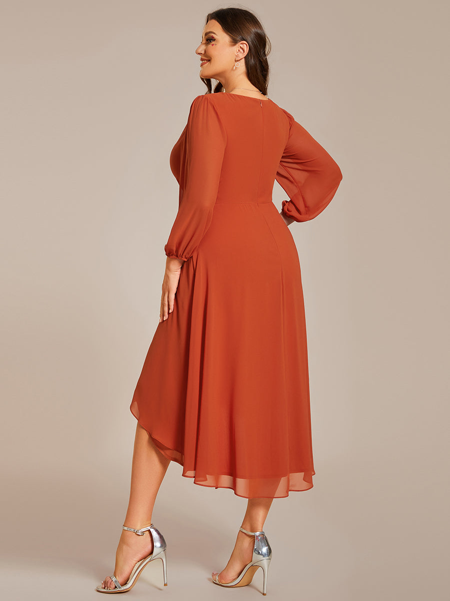 Robe d'invit¨¦ de mariage trap¨¨ze en mousseline fluide ¨¤ encolure ronde et longueur au genou #farbe_Gebranntes Orange
