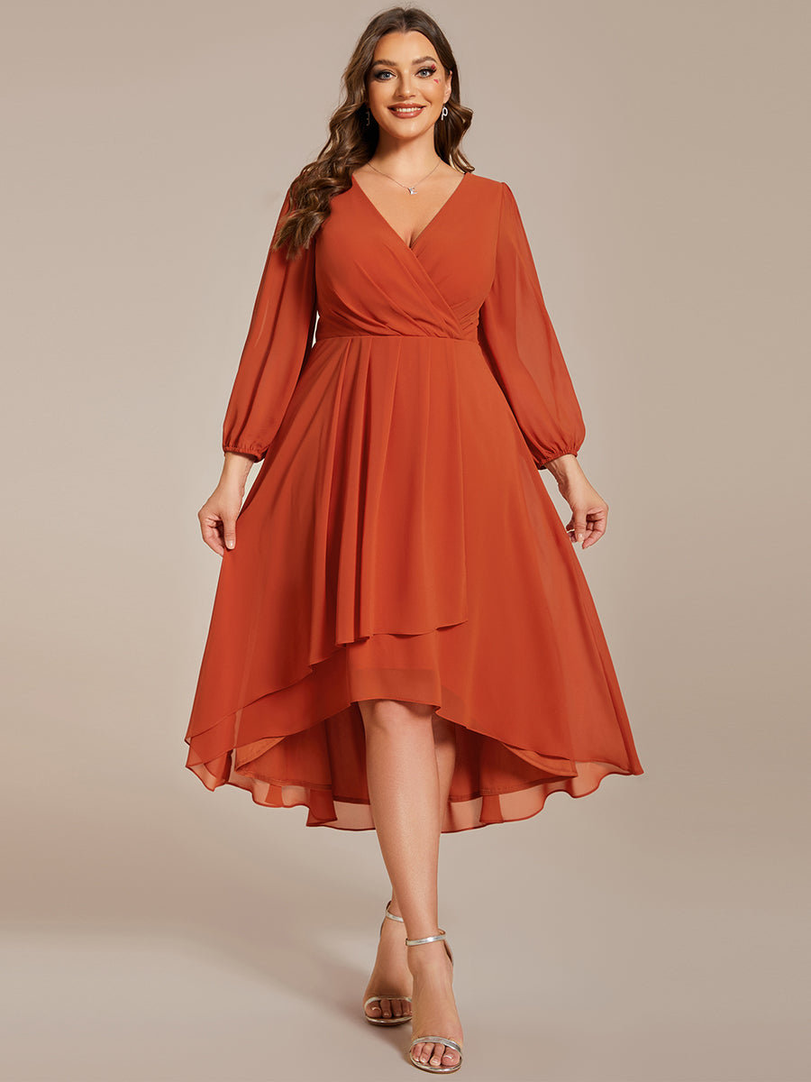 Robe d'invit¨¦ de mariage trap¨¨ze en mousseline fluide ¨¤ encolure ronde et longueur au genou #farbe_Gebranntes Orange