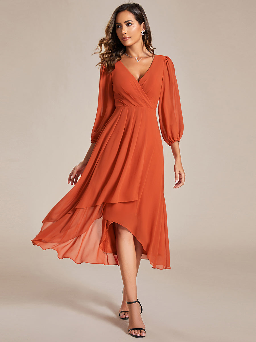 Robe d'invit¨¦ de mariage trap¨¨ze en mousseline fluide ¨¤ encolure ronde et longueur au genou #farbe_Gebranntes Orange