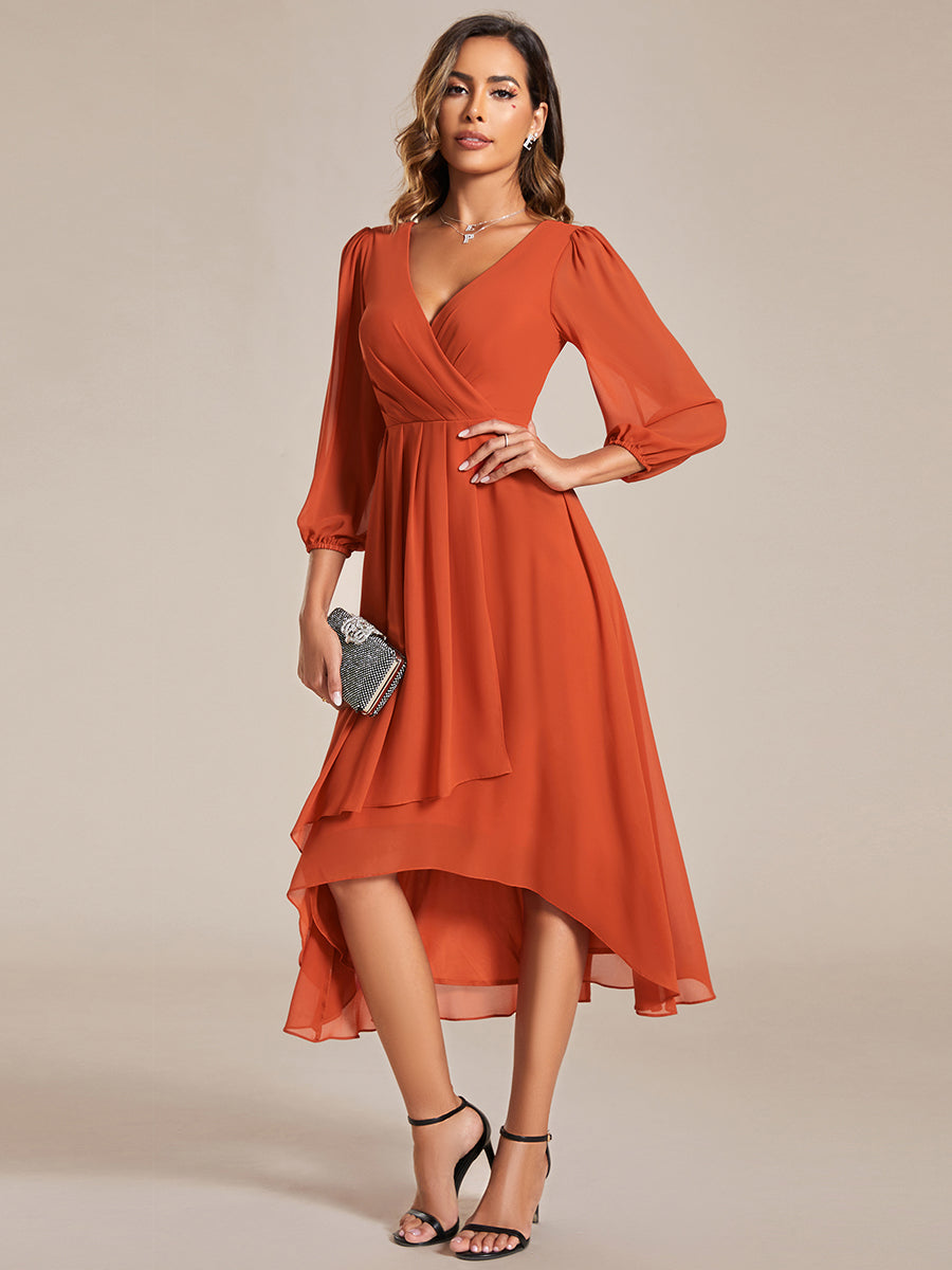 Robe d'invit¨¦ de mariage trap¨¨ze en mousseline fluide ¨¤ encolure ronde et longueur au genou #farbe_Gebranntes Orange