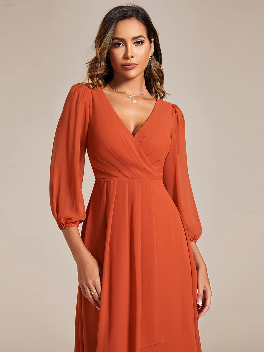 Robe d'invit¨¦ de mariage trap¨¨ze en mousseline fluide ¨¤ encolure ronde et longueur au genou #farbe_Gebranntes Orange