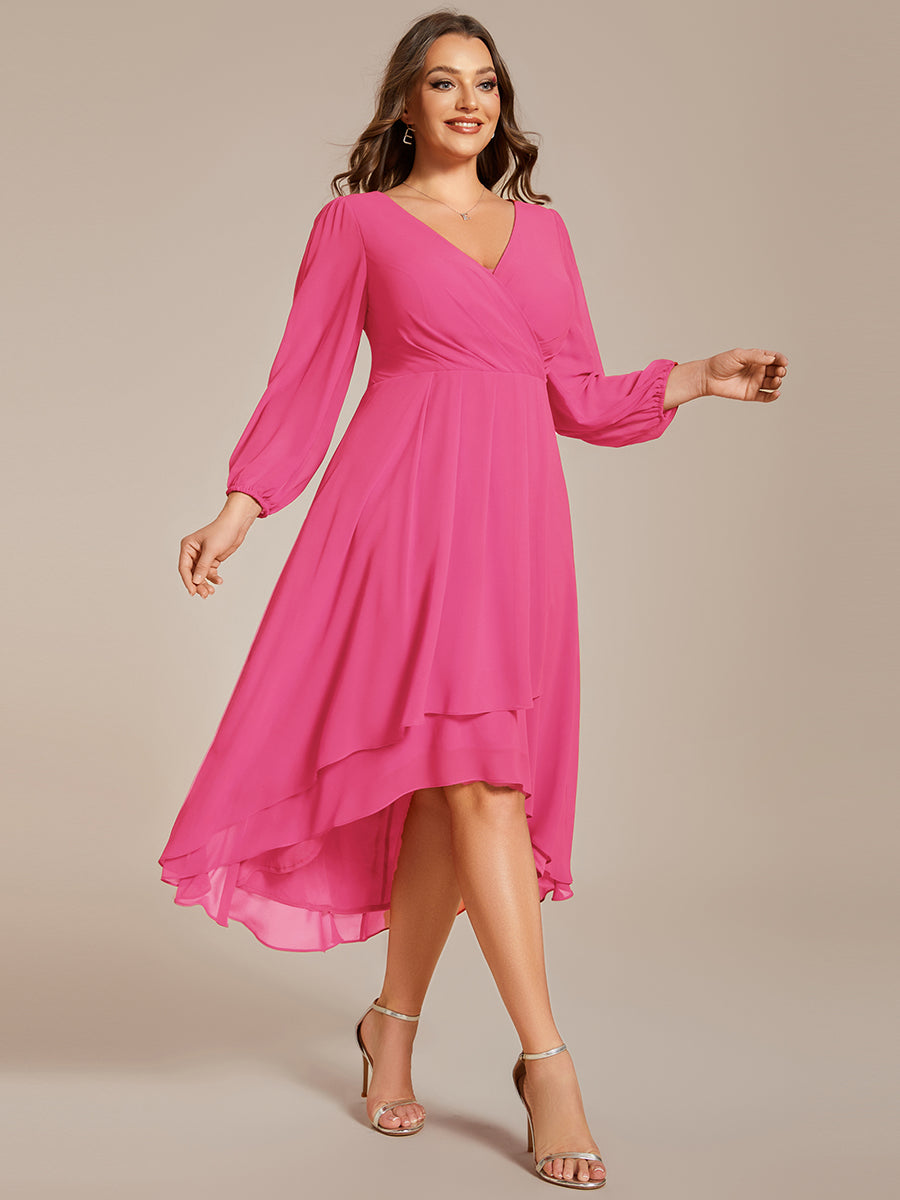 Robe d'invit¨¦ de mariage trap¨¨ze en mousseline fluide ¨¤ encolure ronde et longueur au genou #farbe_Knallpink