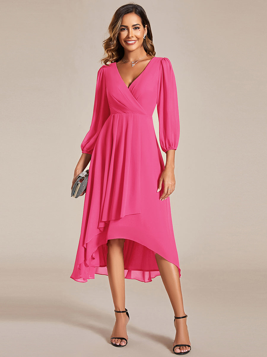 Robe d'invit¨¦ de mariage trap¨¨ze en mousseline fluide ¨¤ encolure ronde et longueur au genou #farbe_Knallpink