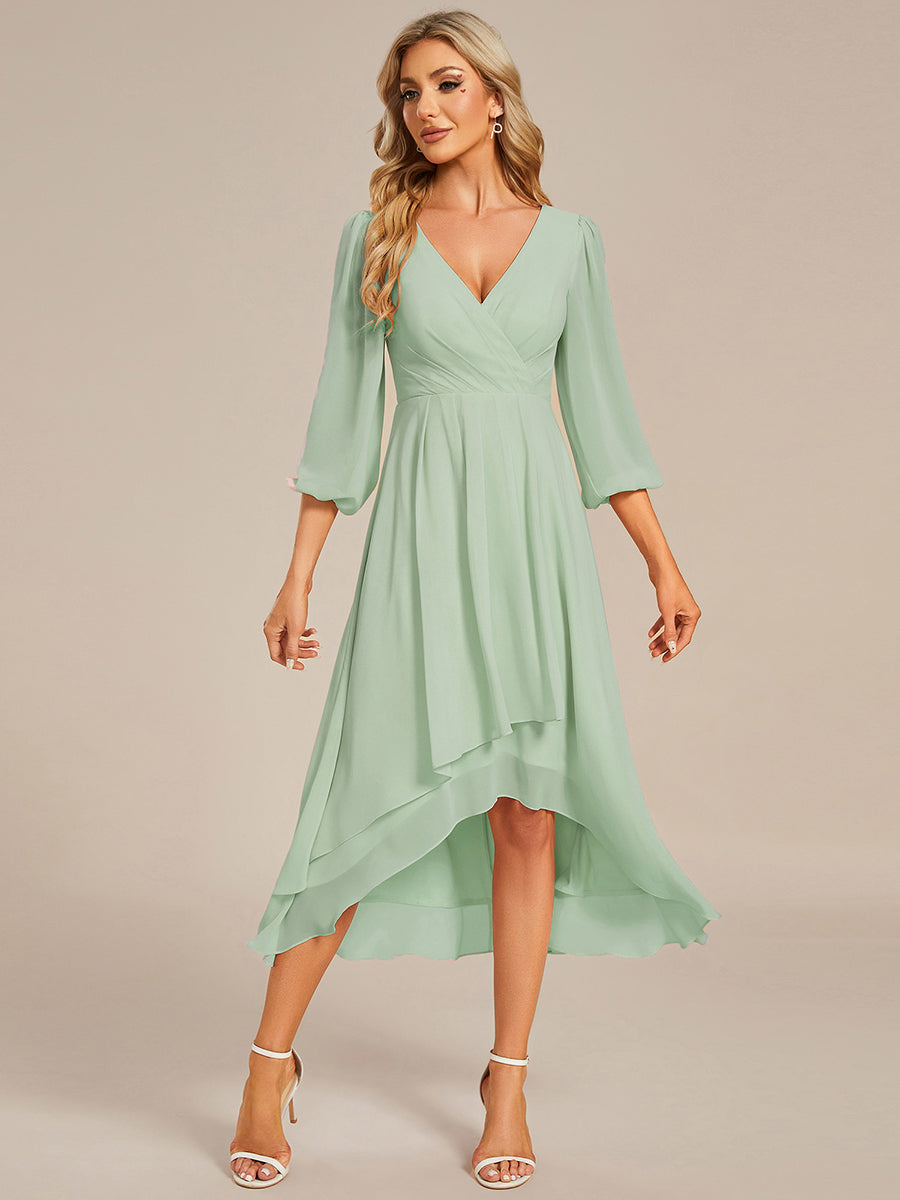 Robe d'invit¨¦ de mariage trap¨¨ze en mousseline fluide ¨¤ encolure ronde et longueur au genou #farbe_Mintgrün