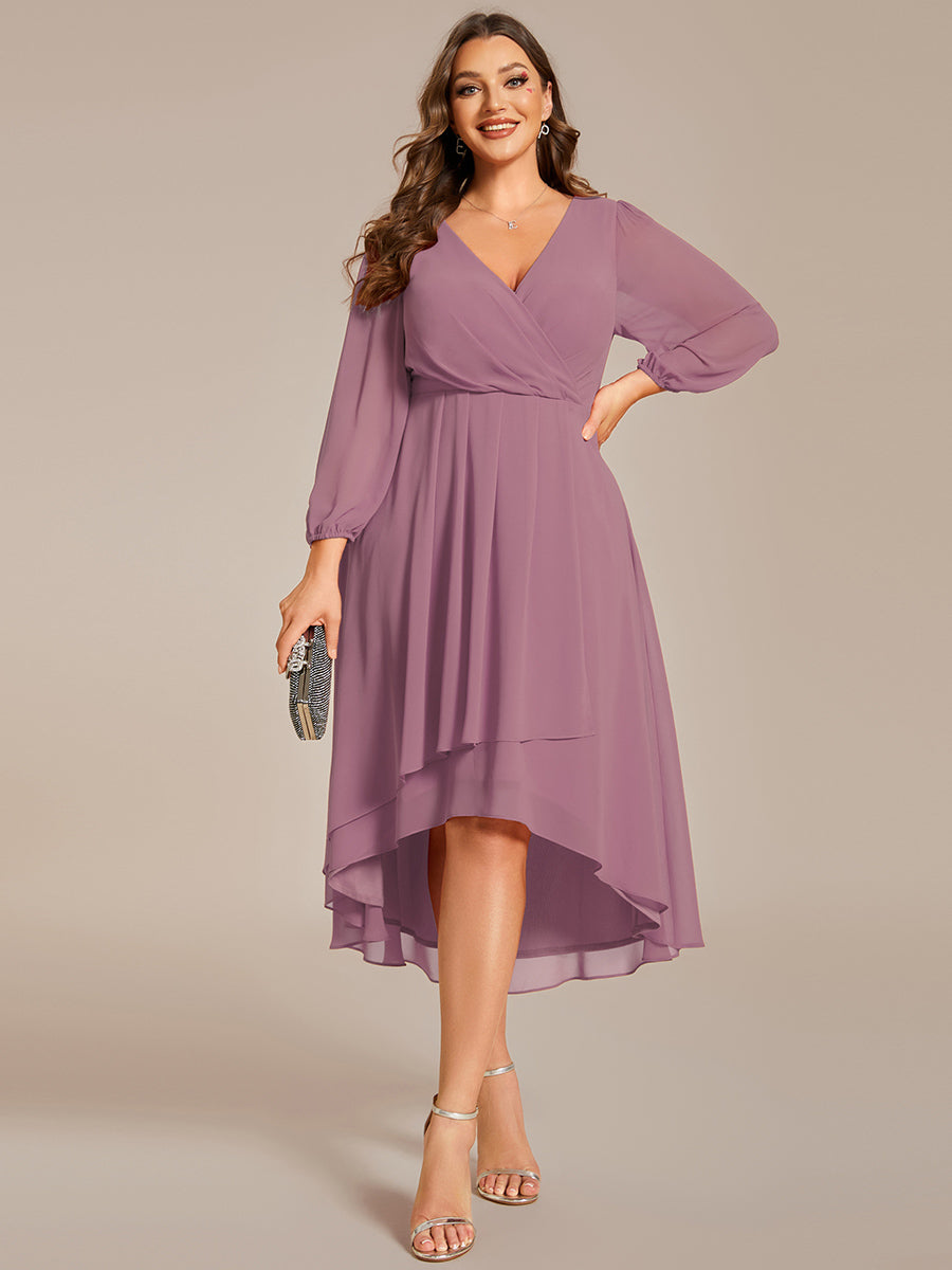 Robe d'invit¨¦ de mariage trap¨¨ze en mousseline fluide ¨¤ encolure ronde et longueur au genou #farbe_Orchideenviolett