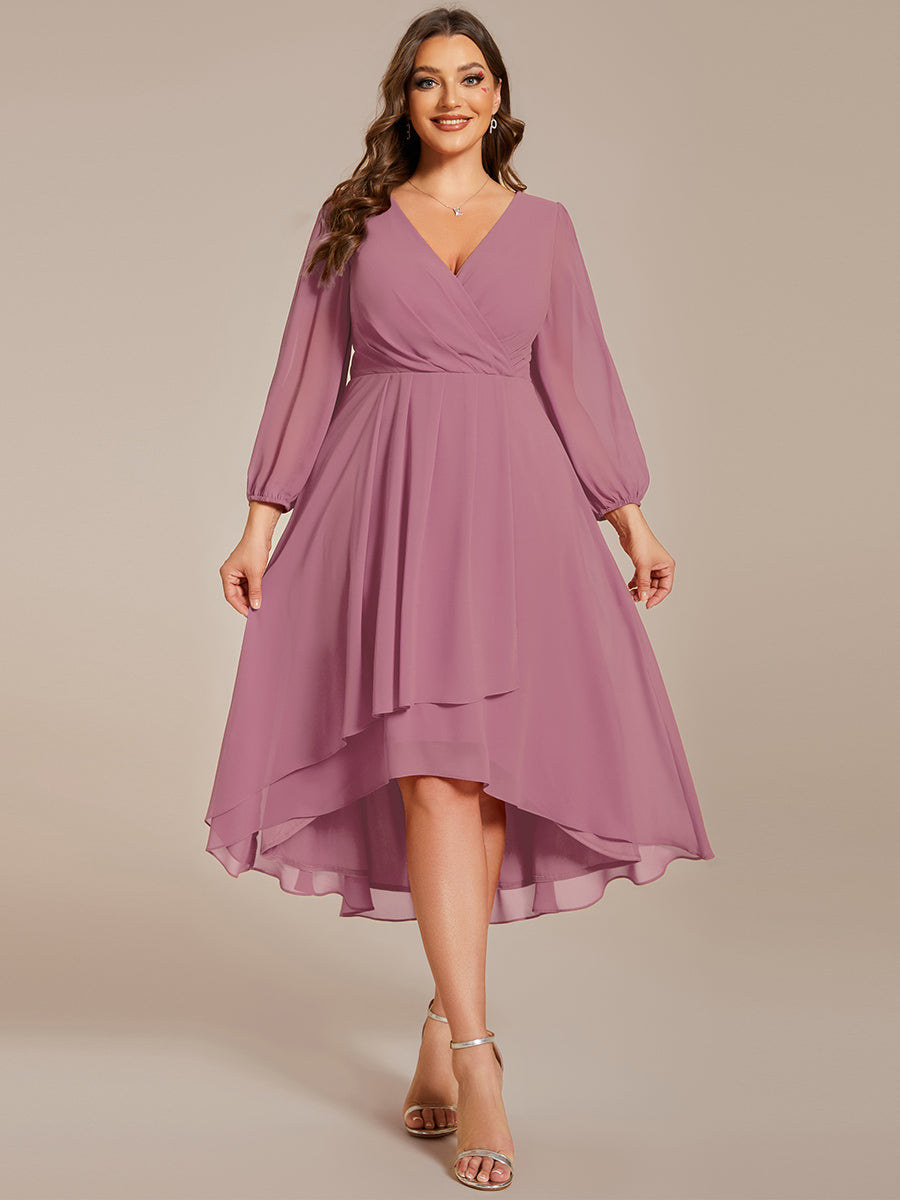 Robe d'invit¨¦ de mariage trap¨¨ze en mousseline fluide ¨¤ encolure ronde et longueur au genou #farbe_Orchideenviolett