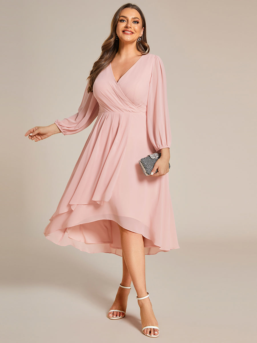 Robe d'invit¨¦ de mariage trap¨¨ze en mousseline fluide ¨¤ encolure ronde et longueur au genou #farbe_Pink