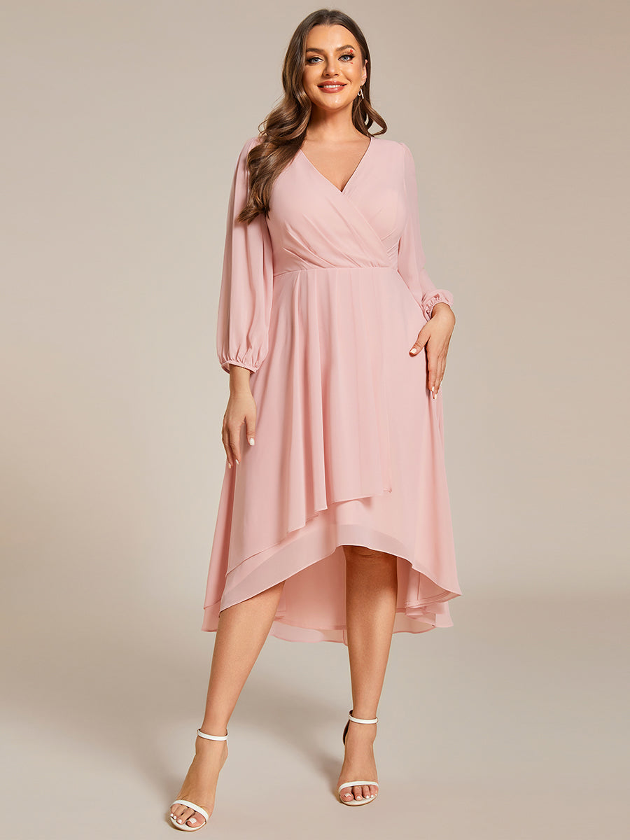 Robe d'invit¨¦ de mariage trap¨¨ze en mousseline fluide ¨¤ encolure ronde et longueur au genou #farbe_Pink