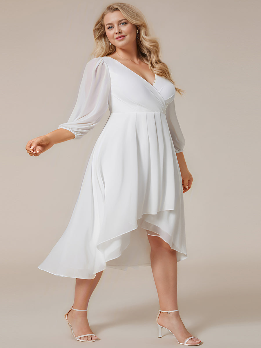 Robe d'invit¨¦ de mariage trap¨¨ze en mousseline fluide ¨¤ encolure ronde et longueur au genou #farbe_Weiß