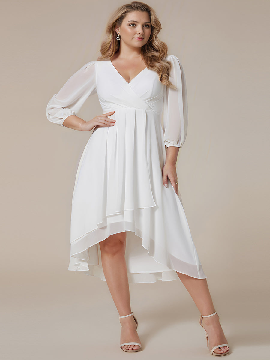 Robe d'invit¨¦ de mariage trap¨¨ze en mousseline fluide ¨¤ encolure ronde et longueur au genou #farbe_Weiß