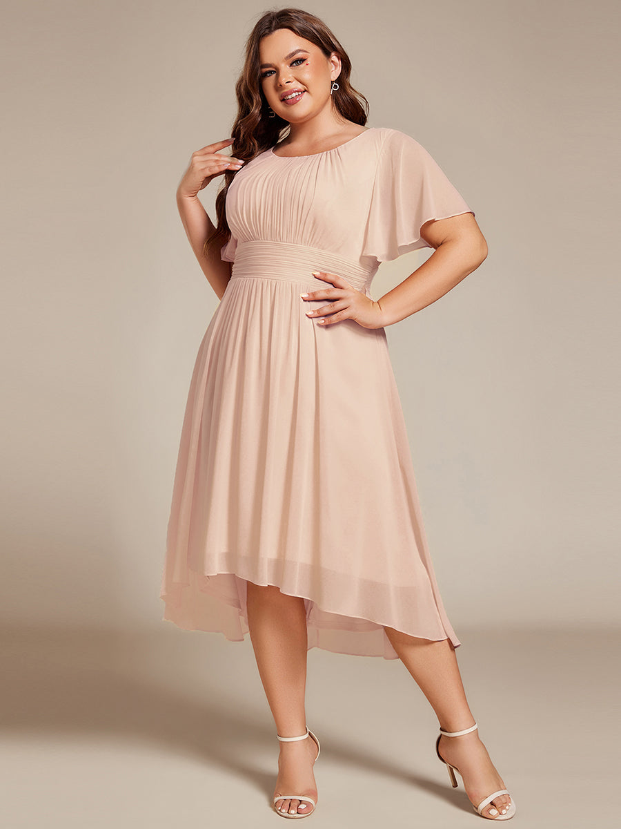 Robe d'invit¨¦ de mariage trap¨¨ze en mousseline fluide ¨¤ encolure ronde et longueur au genou #farbe_Blush-Rosa
