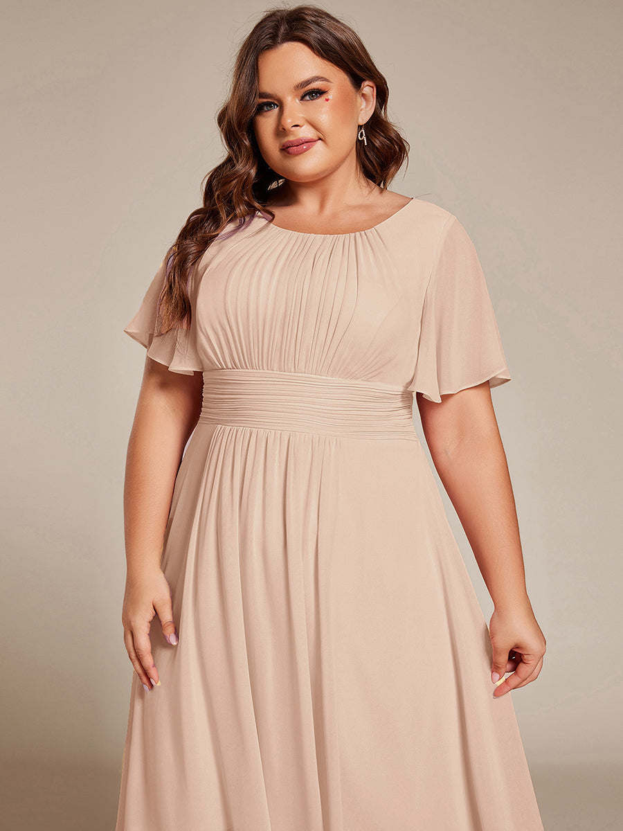 Robe d'invit¨¦ de mariage trap¨¨ze en mousseline fluide ¨¤ encolure ronde et longueur au genou #farbe_Blush-Rosa