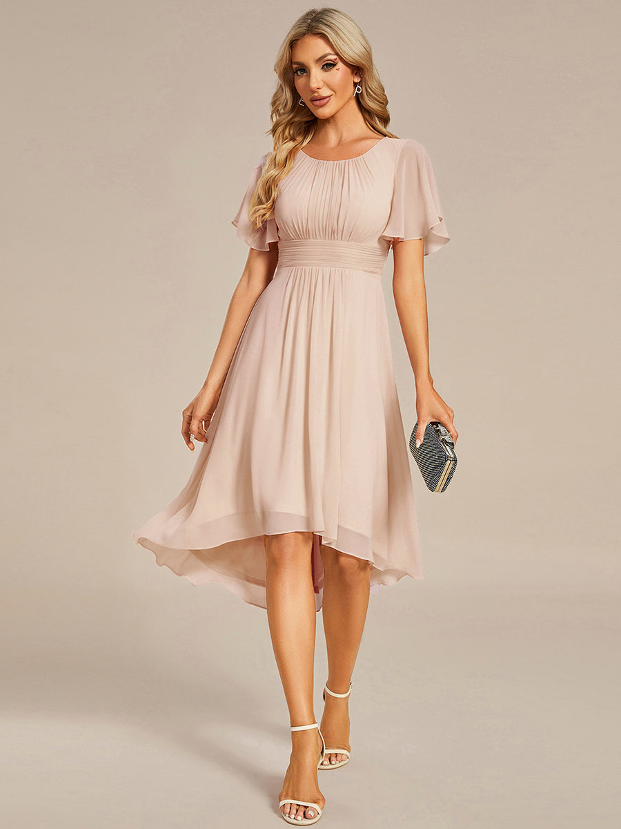 Robe d'invit¨¦ de mariage trap¨¨ze en mousseline fluide ¨¤ encolure ronde et longueur au genou #farbe_Blush-Rosa