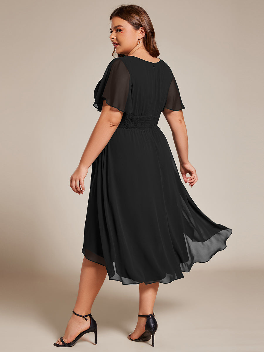 Robe d'invit¨¦ de mariage trap¨¨ze en mousseline fluide ¨¤ encolure ronde et longueur au genou #farbe_Schwarz