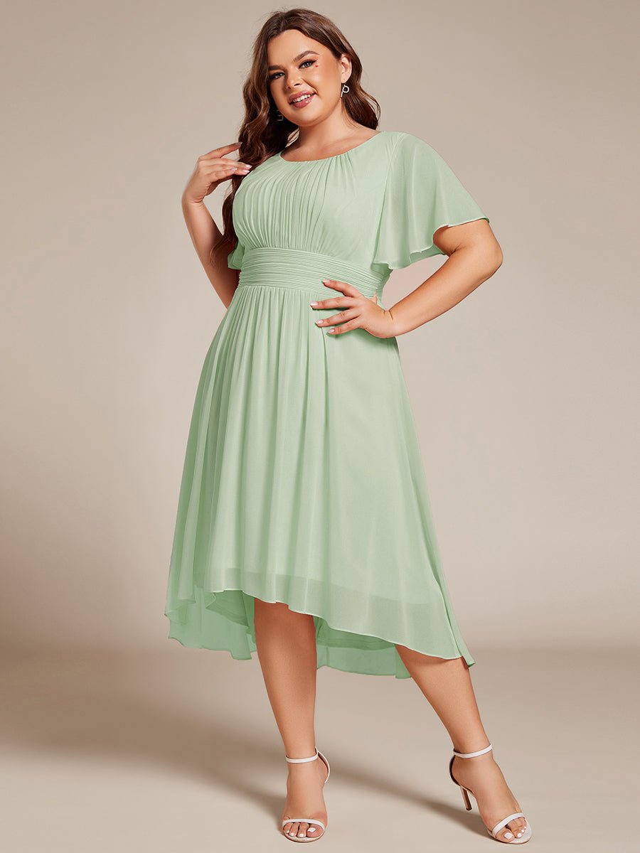 Robe d'invit¨¦ de mariage trap¨¨ze en mousseline fluide ¨¤ encolure ronde et longueur au genou #farbe_Mintgrün