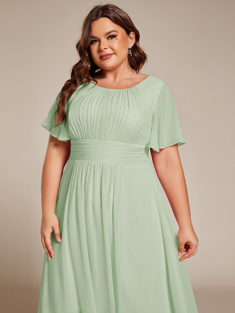 Robe d'invit¨¦ de mariage trap¨¨ze en mousseline fluide ¨¤ encolure ronde et longueur au genou #farbe_Mintgrün