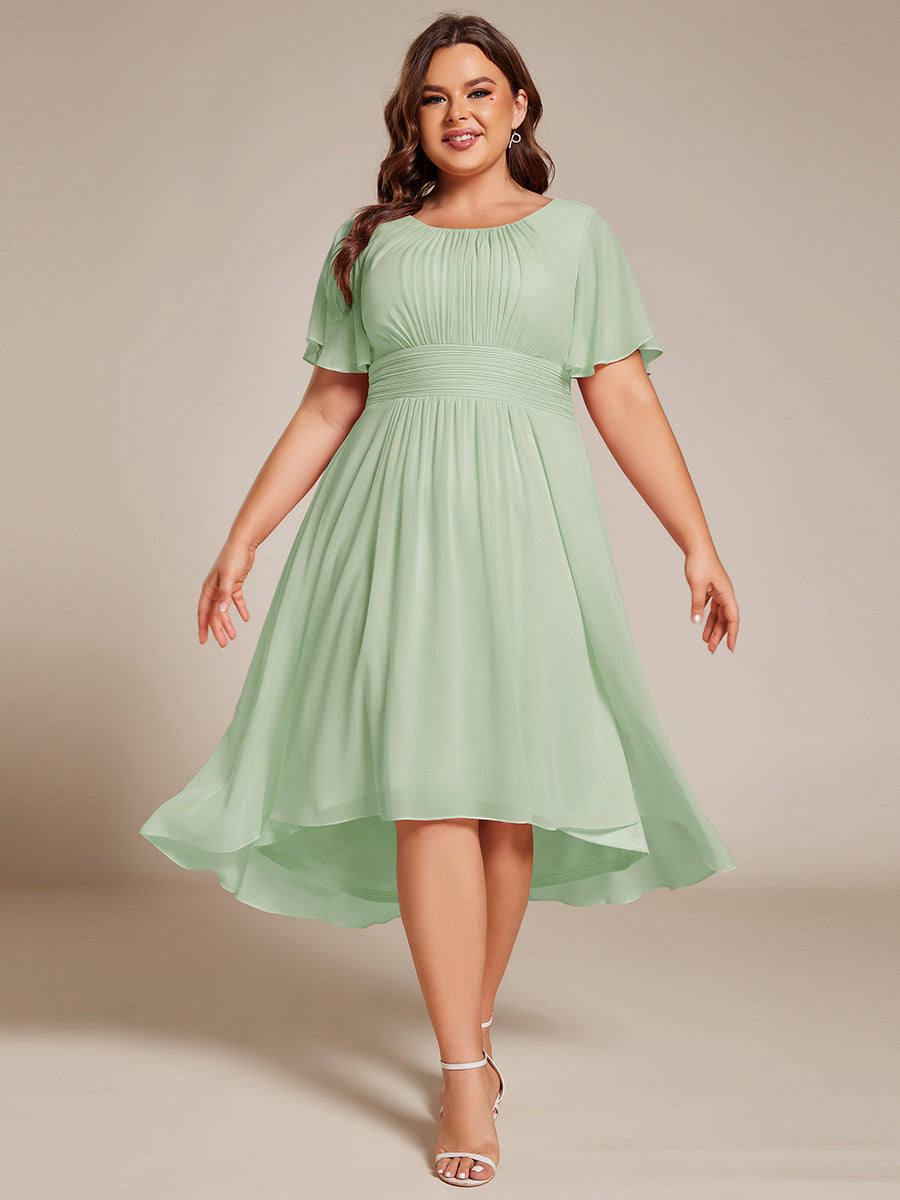 Robe d'invit¨¦ de mariage trap¨¨ze en mousseline fluide ¨¤ encolure ronde et longueur au genou #farbe_Mintgrün