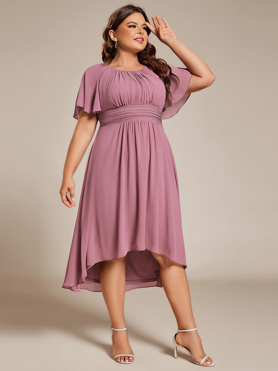Robe d'invit¨¦ de mariage trap¨¨ze en mousseline fluide ¨¤ encolure ronde et longueur au genou #farbe_Orchideenviolett