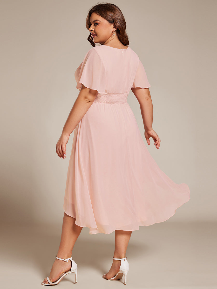 Robe d'invit¨¦ de mariage trap¨¨ze en mousseline fluide ¨¤ encolure ronde et longueur au genou #farbe_Pink