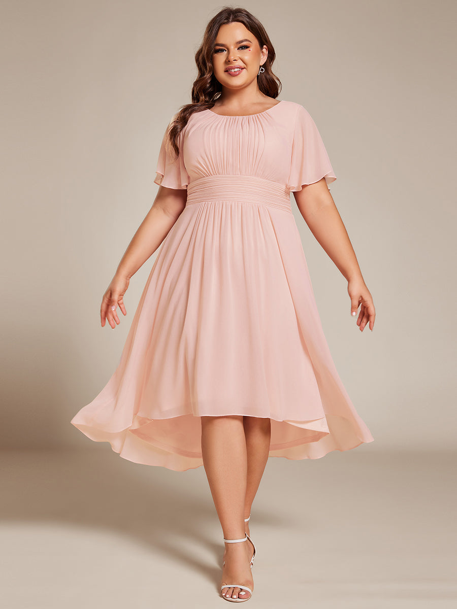 Robe d'invit¨¦ de mariage trap¨¨ze en mousseline fluide ¨¤ encolure ronde et longueur au genou #farbe_Pink