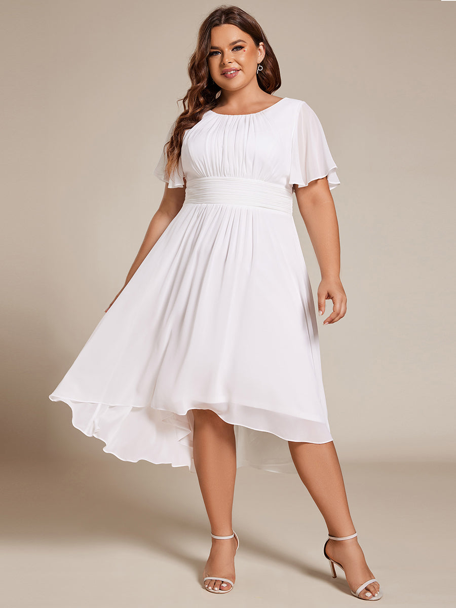 Robe d'invit¨¦ de mariage trap¨¨ze en mousseline fluide ¨¤ encolure ronde et longueur au genou #farbe_Weiß