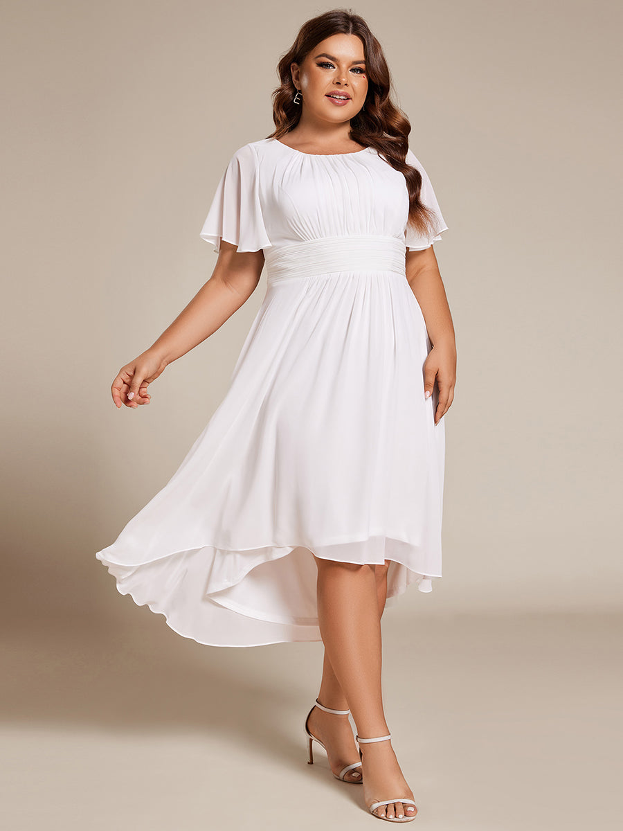 Robe d'invit¨¦ de mariage trap¨¨ze en mousseline fluide ¨¤ encolure ronde et longueur au genou #farbe_Weiß