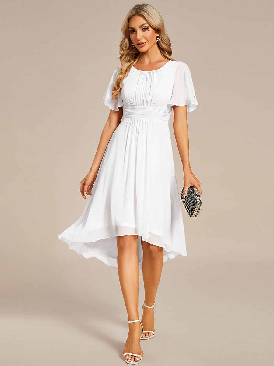 Robe d'invit¨¦ de mariage trap¨¨ze en mousseline fluide ¨¤ encolure ronde et longueur au genou #farbe_Weiß