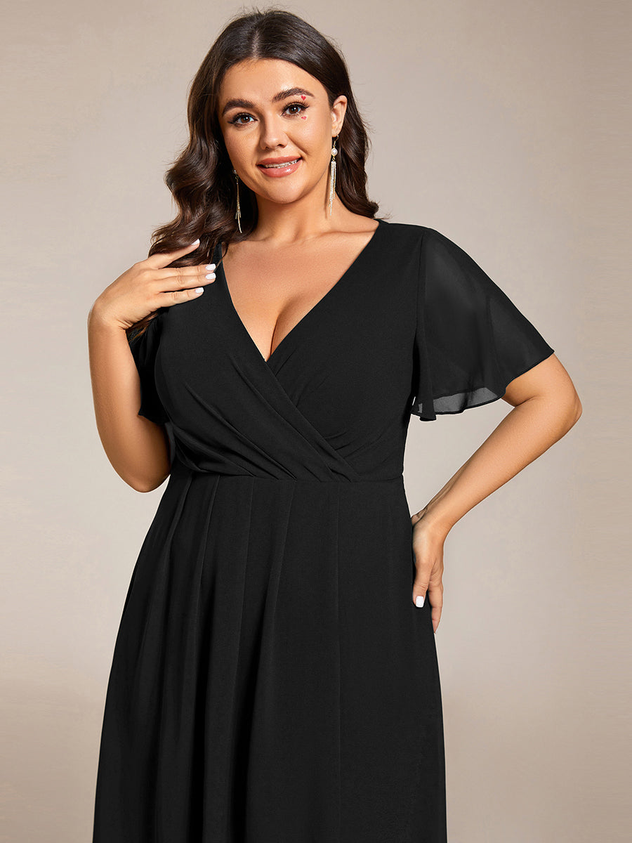 Funkelndes Abendkleid in A-Linie mit Empire-Taille und langen ?rmeln #farbe_Schwarz
