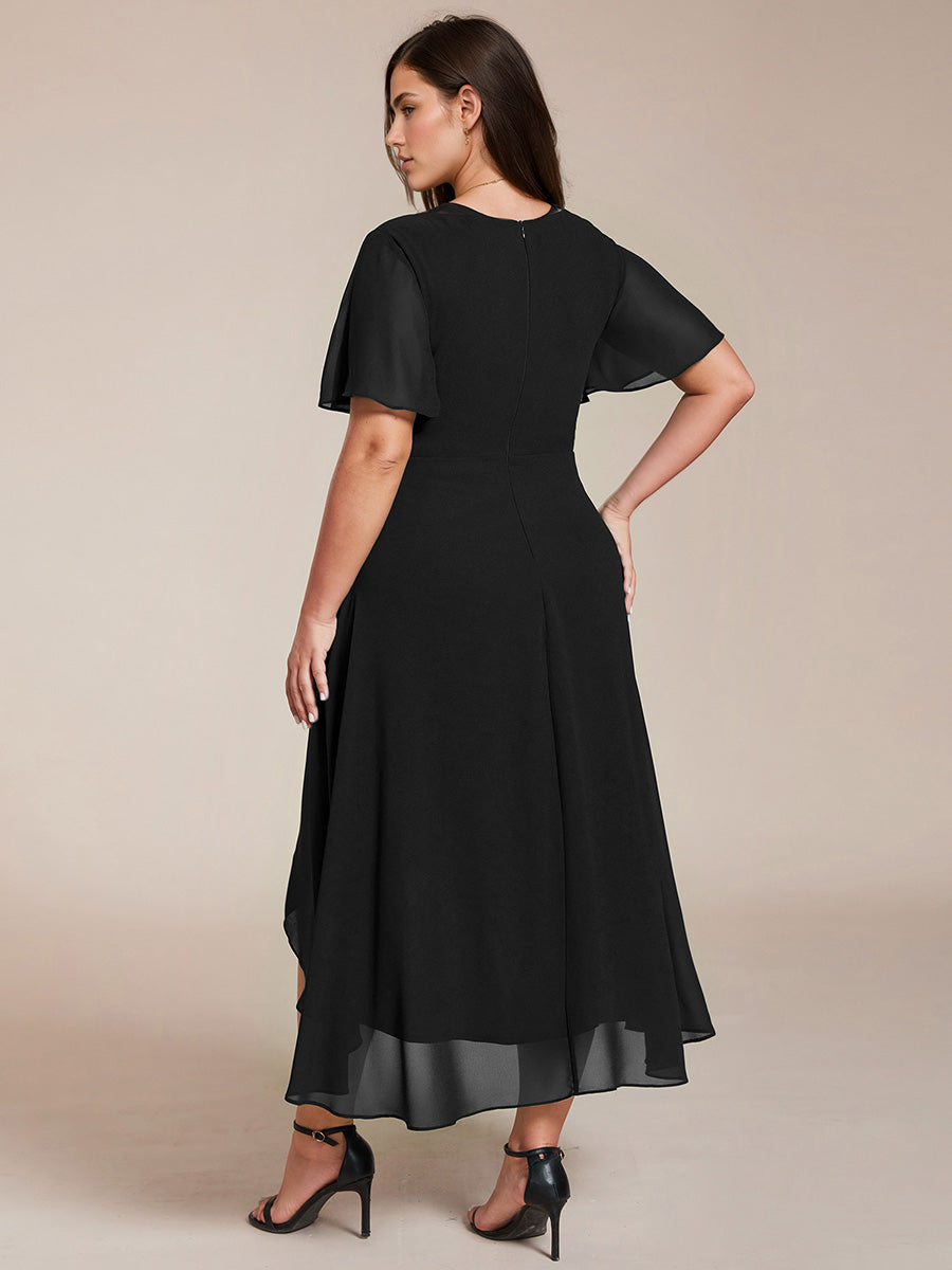 Funkelndes Abendkleid in A-Linie mit Empire-Taille und langen ?rmeln #farbe_Schwarz