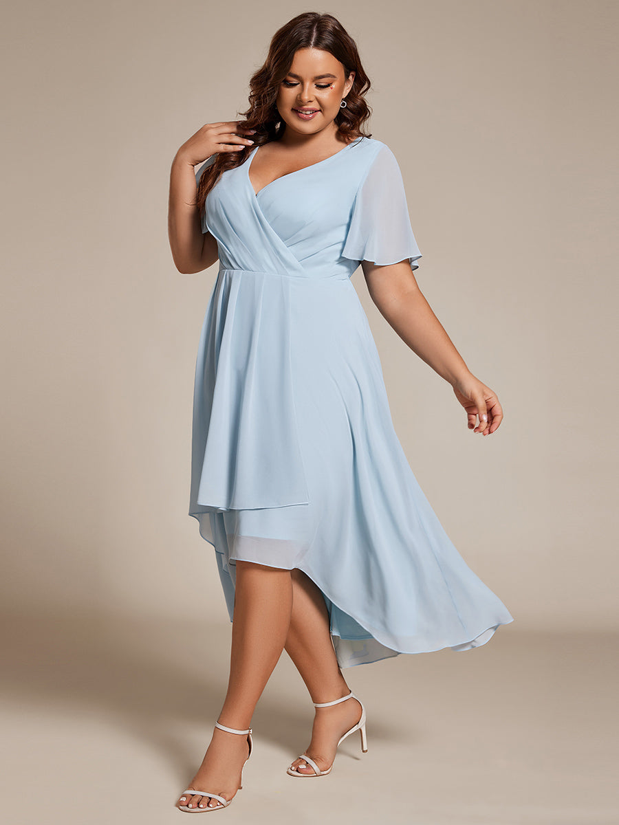 Funkelndes Abendkleid in A-Linie mit Empire-Taille und langen ?rmeln #farbe_Himmelblau