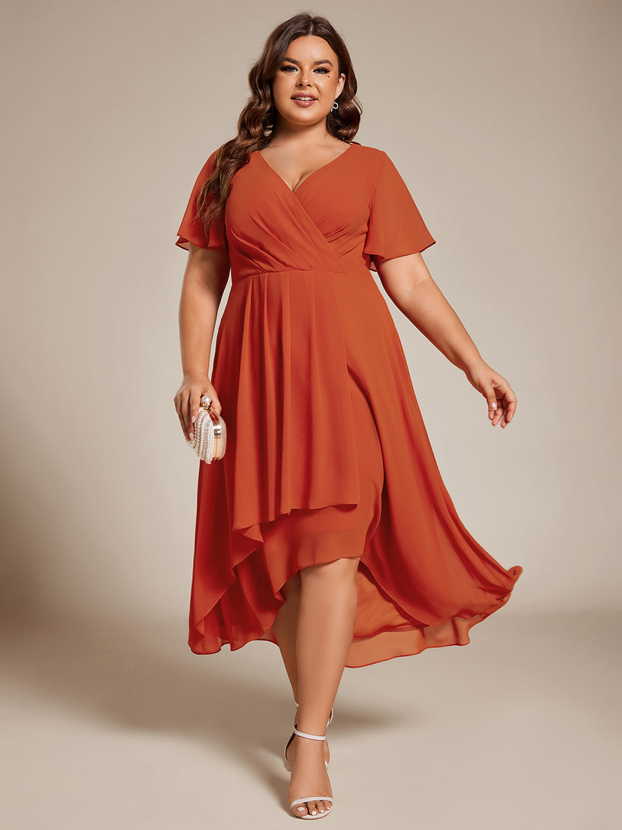 Funkelndes Abendkleid in A-Linie mit Empire-Taille und langen ?rmeln #farbe_Gebranntes Orange