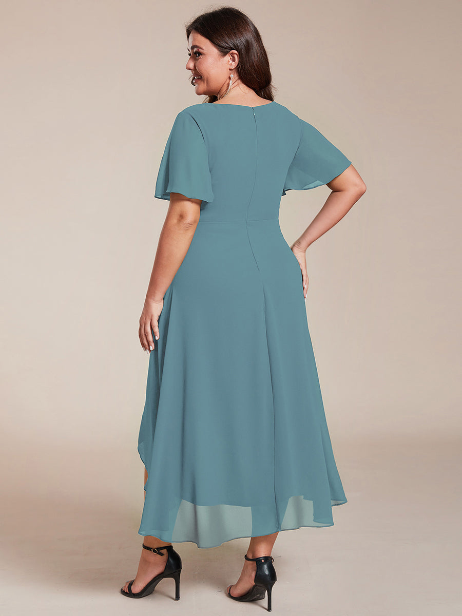 Funkelndes Abendkleid in A-Linie mit Empire-Taille und langen ?rmeln #farbe_Hellpetrol
