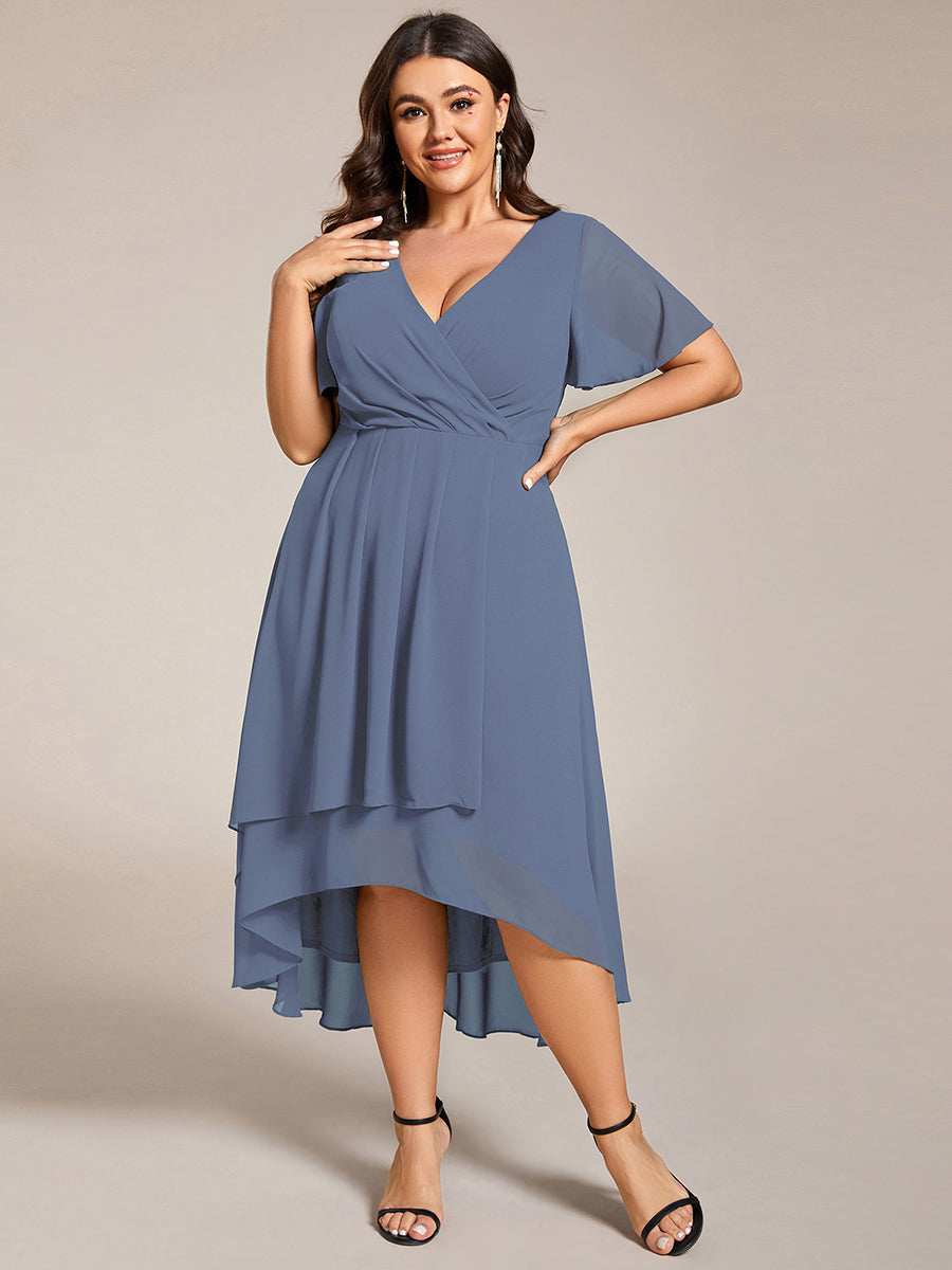 Funkelndes Abendkleid in A-Linie mit Empire-Taille und langen ?rmeln #farbe_Taubenblau